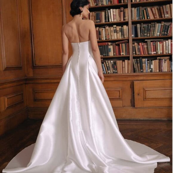 Jenny Yoo Romina Strapless A-Line Taffeta Wedding Gown Light Ivory Size 6 - Picture 4 of 17